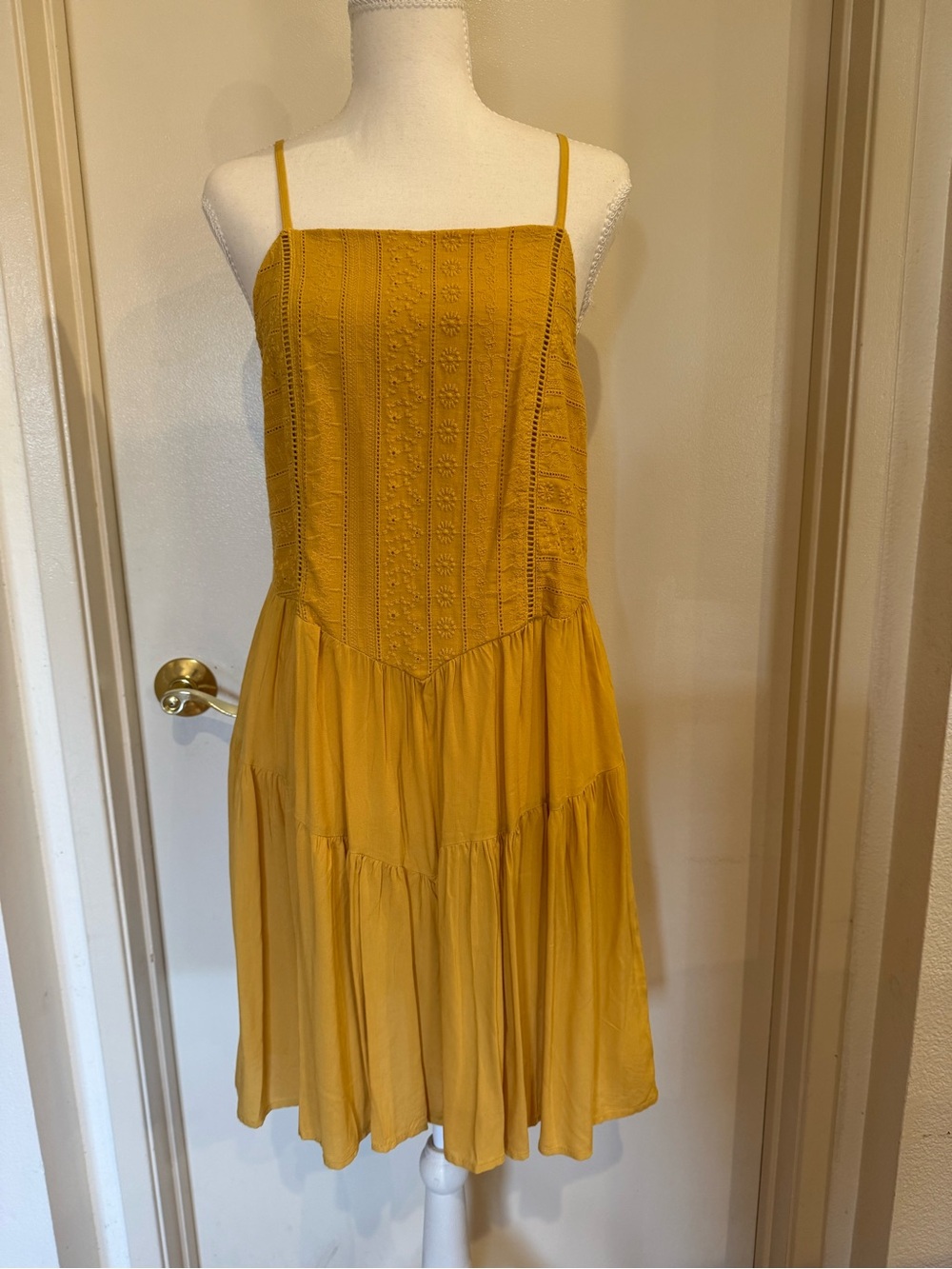 wild fable Mustard Yellow Spaghetti Strap Tiered Dress